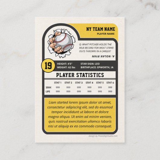 Aangepaste Baseball Trading Kaart,  Speler Kaart Contactkaartje (Achterkant)