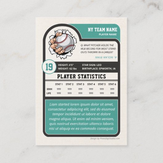 Aangepaste Baseball Trading Kaart, Speler Kaart Contactkaartje (Achterkant)