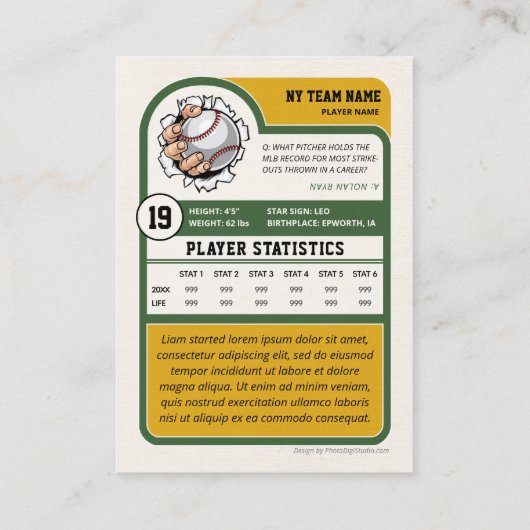 Aangepaste Baseball Trading Kaart,  Speler Kaart Contactkaartje (Achterkant)