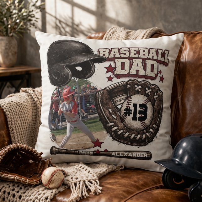 Aangepaste Baseball Vader Foto Naam Kussen (Creator heeft geüpload)