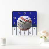 Aangepaste Baseball Wall-klokken Jouw tekst, KLEUR Vierkante Klok (Huis)