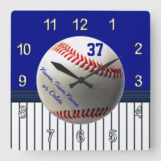 Aangepaste Baseball Wall-klokken Jouw tekst, KLEUR Vierkante Klok (Voorkant)