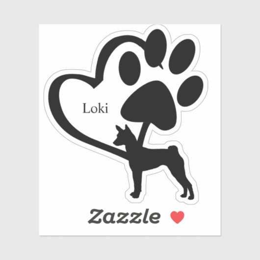Aangepaste Basenji Dog Hound Heart Name Aangepast Sticker (Vel)