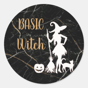 Aangepaste BASIC WITCH met kat Funny Cool Aestheti Ronde Sticker