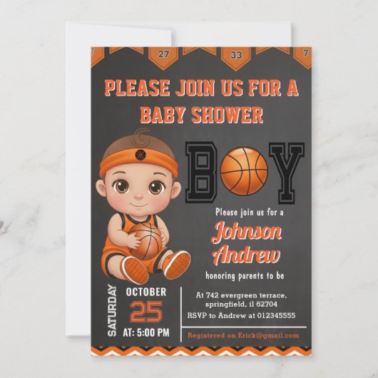 Aangepaste Basketbal Baby Shower Kaart (Voorkant)