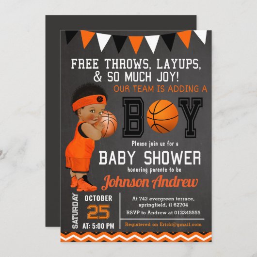 Aangepaste Basketbal Baby Shower Kaart (Voorkant / Achterkant)