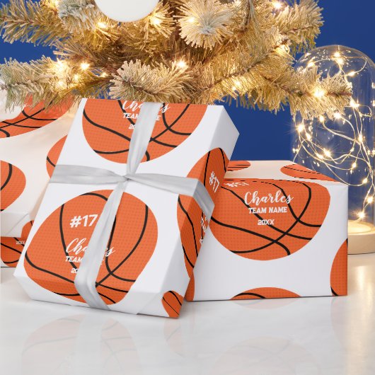 Aangepaste Basketbal Gift Wrap met Naam & Nummer Cadeaupapier (Feestdagen)