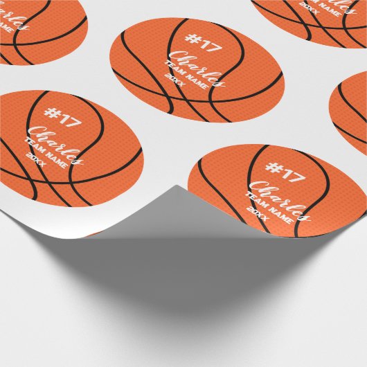 Aangepaste Basketbal Gift Wrap met Naam & Nummer Cadeaupapier (Hoek)
