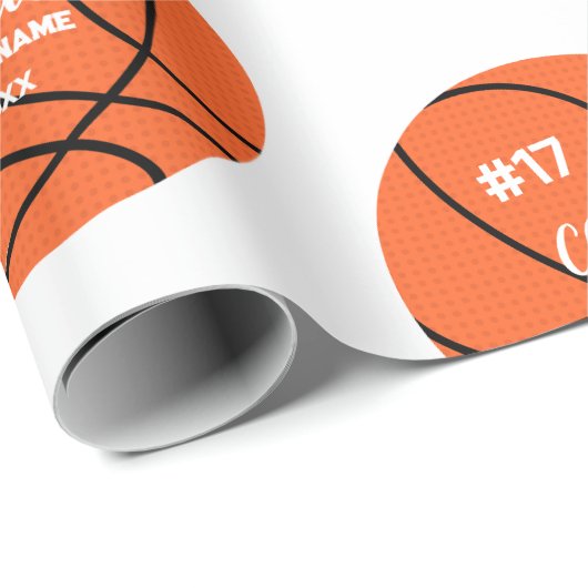Aangepaste Basketbal Gift Wrap met Naam & Nummer Cadeaupapier (Rol Hoek)