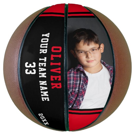 Aangepaste basketbal met teamnaam, nummer, foto (Verticaal)