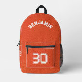Aangepaste Basketbal Textuur Oranje Naam Bedrukte Rugzak (Voorkant)