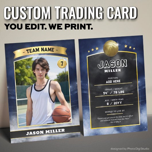 Aangepaste Basketbal Trading Kaart Blue Gold Stadi Contactkaartje