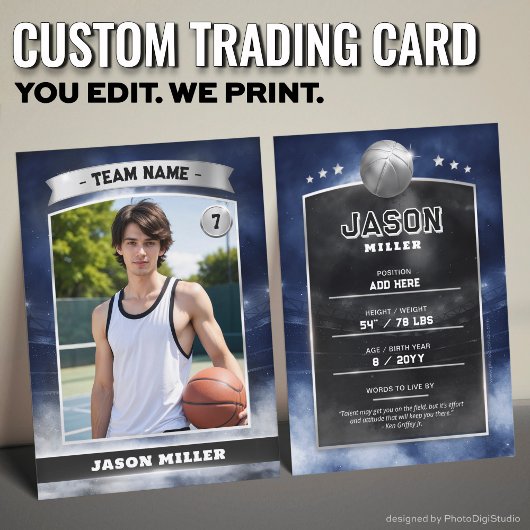 Aangepaste Basketbal Trading Kaart Blue Silver Sta Contactkaartje