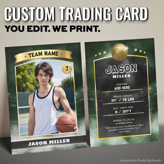 Aangepaste Basketbal Trading Kaart Green Gold Stad Contactkaartje