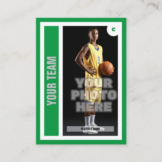 Aangepaste Basketbal Trading Kaart - Kelly Green Contactkaartje (Voorkant)