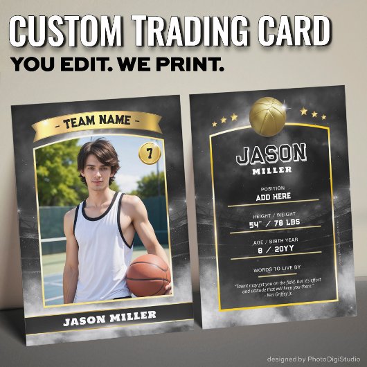 Aangepaste Basketbal Trading Kaart Zwart Gouden St Contactkaartje