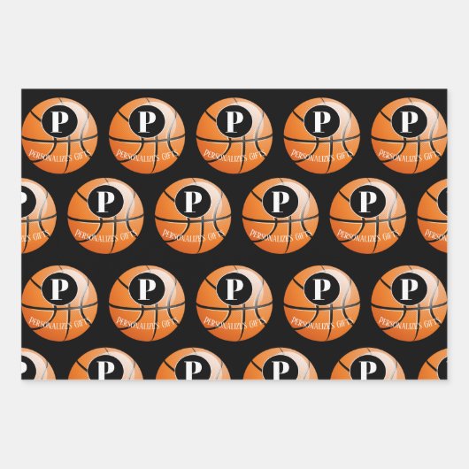 Aangepaste Basketball Monogram naam Inpakpapier Vel (Voorkant 3)