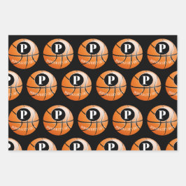 Aangepaste Basketball Monogram naam Inpakpapier Vel