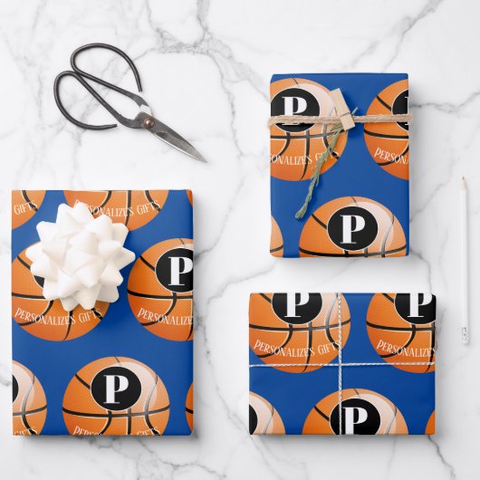 Aangepaste Basketball Monogram naam Inpakpapier Vel (Voorkant)