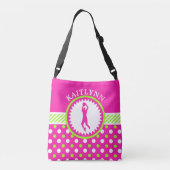 Aangepaste Basketball roze - Groene Polka-Stippen Crossbody Tas (Achterkant)
