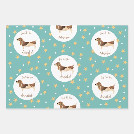 Aangepaste Basset-Hondenliefhebbers bevestigen Inpakpapier Vel (Voorkant 3)