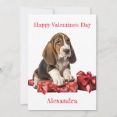 Aangepaste Basset Hound Bow Gift Box Valentijn Feestdagenkaart (Voorkant)