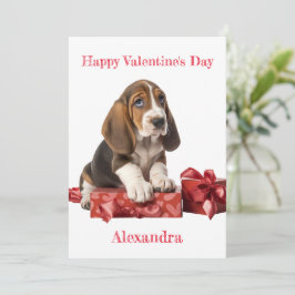 Aangepaste Basset Hound Bow Gift Box Valentijn Feestdagenkaart