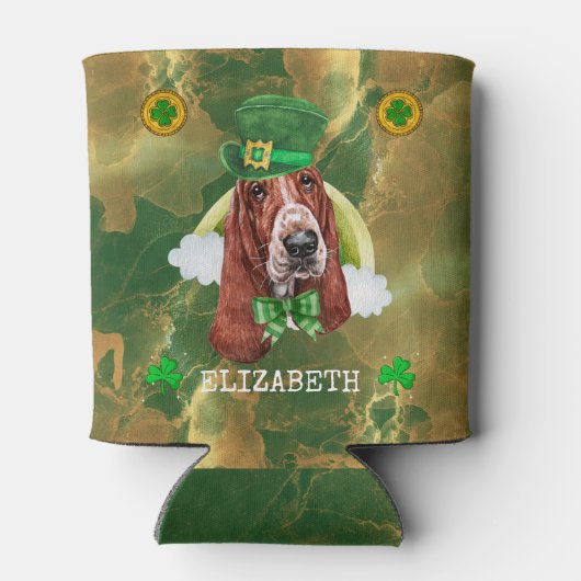 Aangepaste Basset Hound Gold St. Patricks Blikjeskoeler (Achterkant)