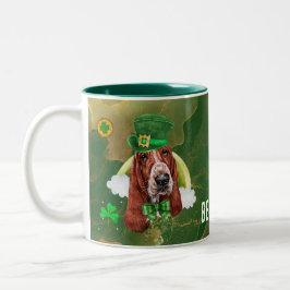 Aangepaste Basset Hound Gold St. Patricks Day Tweekleurige Koffiemok