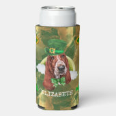 Aangepaste Basset Hound Gold St. Patricks Seltzer Blikjeskoeler (Seltzer Achterkant)