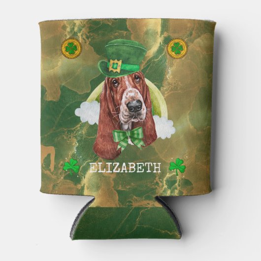 Aangepaste Basset Hound Goud St. Patricks Blikjeskoeler (Voorkant)