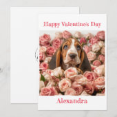 Aangepaste Basset Hound in Rozen Valentijn Feestdagenkaart (Voorkant / Achterkant)