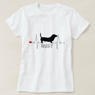 Aangepaste Basset Hound Love My Dog Heart Beat T-shirt