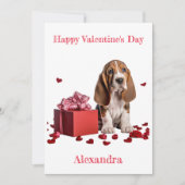 Aangepaste Basset Hound Red Gift Box Valentijn Feestdagenkaart (Voorkant)