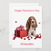 Aangepaste Basset Hound Red Gift Box Valentijn Feestdagenkaart (Voorkant / Achterkant)