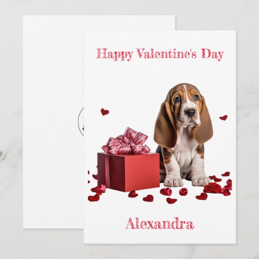 Aangepaste Basset Hound Red Gift Box Valentijn Feestdagenkaart (Voorkant / Achterkant)