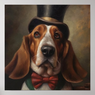 Aangepaste Basset Hound Rode Vlinderdas Kunstposte Poster