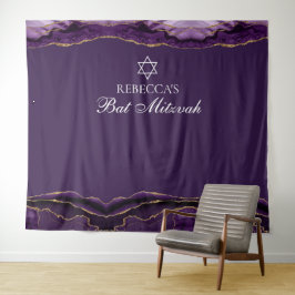 Aangepaste Bat Mitzvah Party Paarse Gouden Fotocab Wandkleed