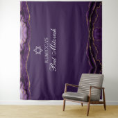 Aangepaste Bat Mitzvah Party Paarse Gouden Fotocab Wandkleed (In situ)