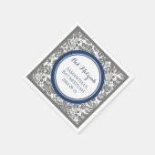 Aangepaste Bat Mitzvah Servet Grijs Blauw Damast (Hoek)