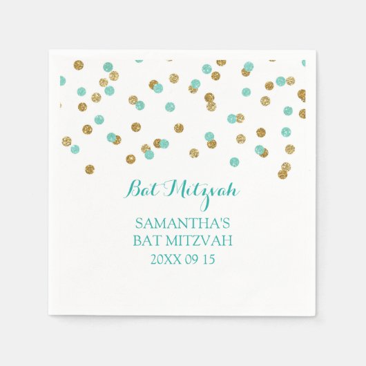 Aangepaste Bat Mitzvah Servet Mint Gold Blue Confe (Voorkant)