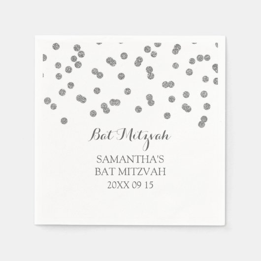 Aangepaste Bat Mitzvah Servet Mint Silver Confetti (Voorkant)