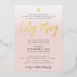 Aangepaste Bat Mitzvah uitnodiging bleke roze goud<br><div class="desc">door kat massard >> WWW.SIMPLYSWEETPAPERIE.COM<<< Heeft echte glanzende goud folie voor de namen en andere details. Lief ontwerp, maar ik wil graag enkele wijzigingen zien - een ander kleurenpalet, product, foto toevoegen of aangepast voor een andere gelegenheid - geen probleem, neem gewoon contact met me op, kat@simplysweetPAPERIE.com - ik help...</div>