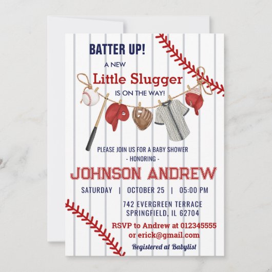 Aangepaste Batter up Baseball Baby shower Kaart (Voorkant)
