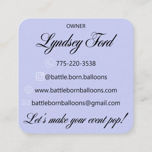 Aangepaste Battle Born Balloons Visitekaartje (Achterkant)