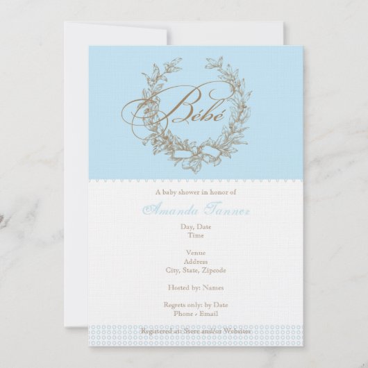 Aangepaste bbe - Blue French Baby shower Invitatio Kaart (Voorkant)