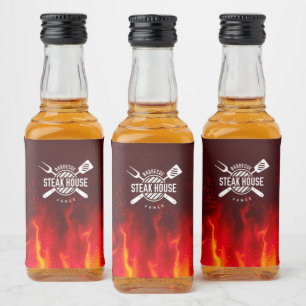 Aangepaste BBQ-flesetiketten - Steak House Flames Likeurfles Etiket
