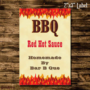 Aangepaste BBQ hete saus 2x3" label met rode vlamm Wijn Etiket