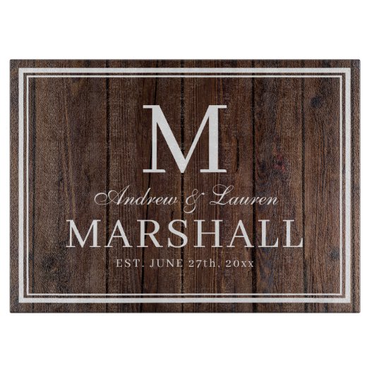 Aangepaste BBQ-paren Names Farmhouse Weddenschap Snijplank (Voorkant)