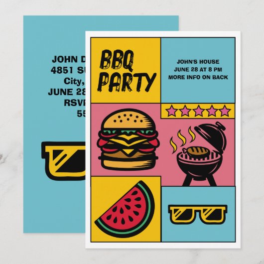 Aangepaste BBQ Party Summer Grill Cookout Pop Art Kaart (Voorkant / Achterkant)